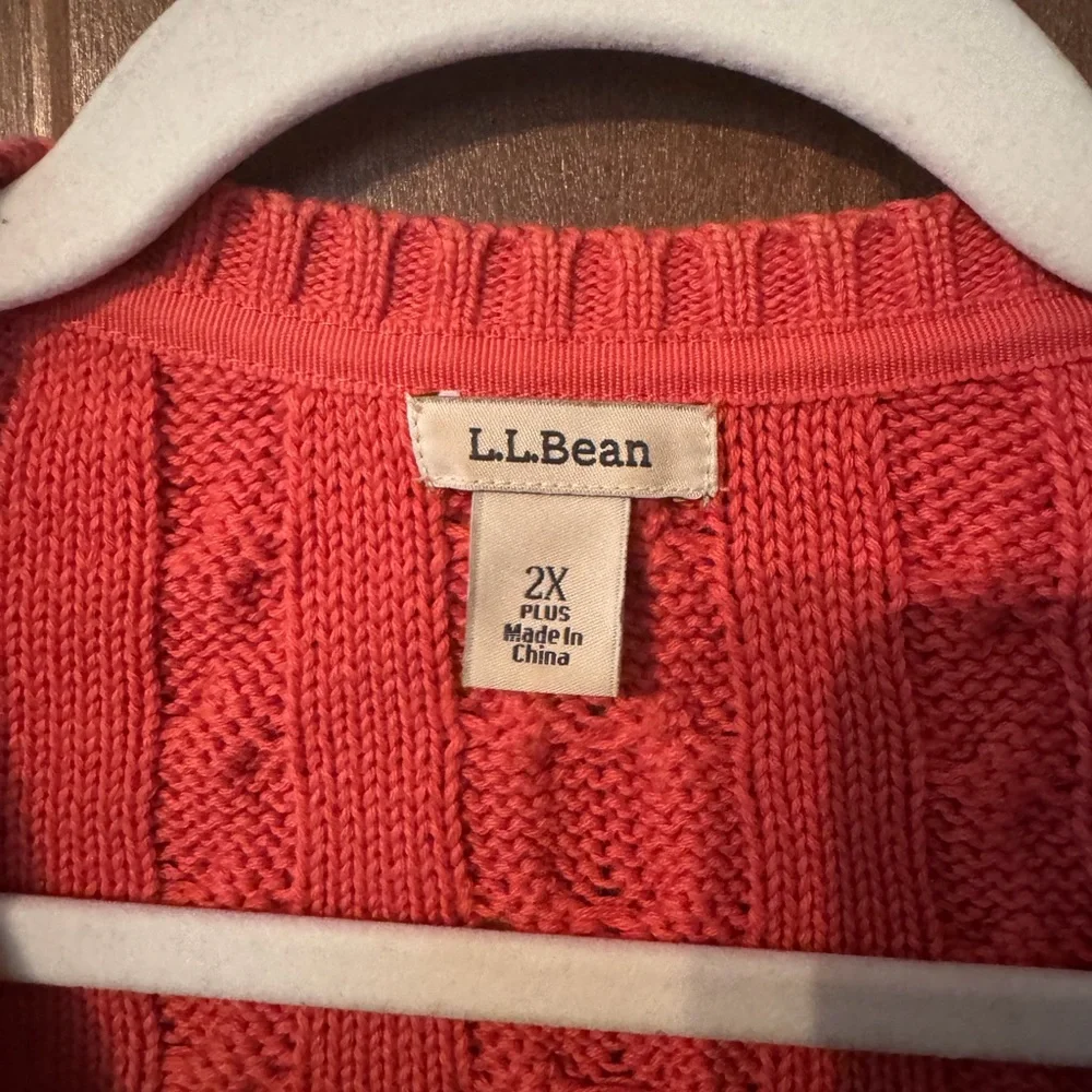 L.L. Bean Women's Cable Knit Sweater - Coral - Picture 2 of 2